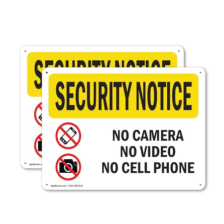 Signmission No Camera No Video No Cell Phone OSHA Security Notice Sign, Plastic, 18in W x 12in L, 2PK OS-2PACK-SN-P-1218-L-11580